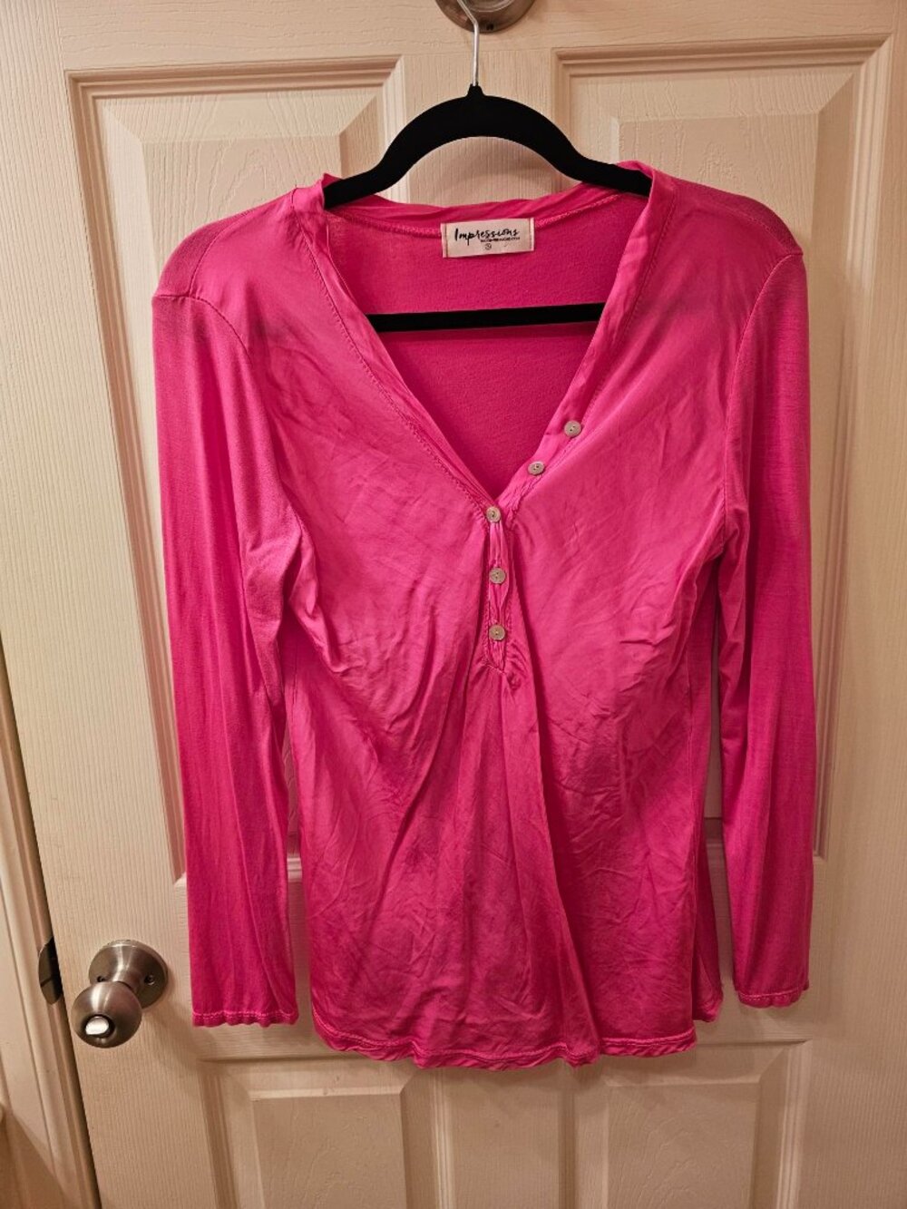 NWOT Impressions Small Hot Pink Satin Blouse